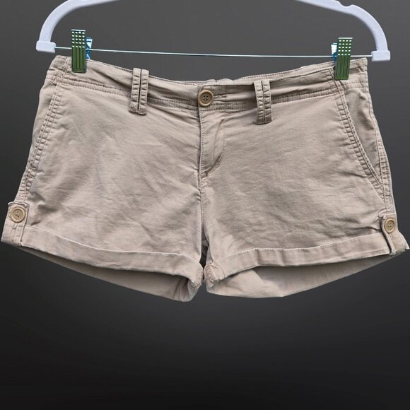 Y2K Chino Micro Shorts Size S Low Rise Khaki Beige Preppy Grunge - Picture 2 of 7